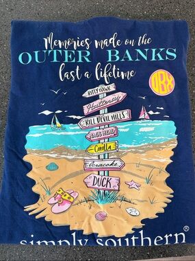 Simply Southern Navy Beach Signpost Tee with Aqua & Pink Accents